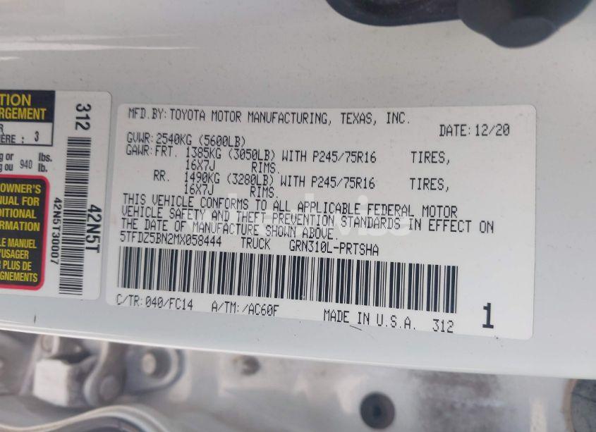 Photo 9 of 2021 Toyota Tacoma SR5 V6 (VIN 5TFDZ5BN2MX058444)