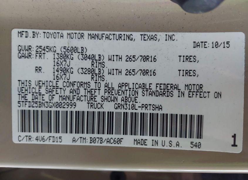 Photo 9 of 2016 Toyota Tacoma TRD OFF ROAD (VIN 5TFDZ5BN3GX002999)