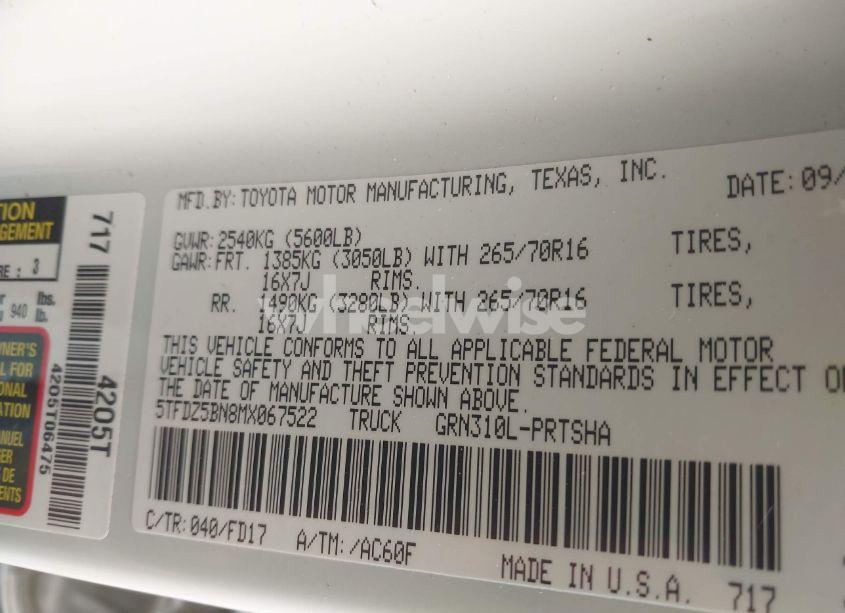 Photo 9 of 2021 Toyota Tacoma TRD OFF-ROAD (VIN 5TFDZ5BN8MX067522)