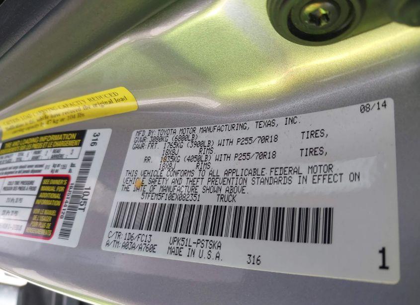 Photo 9 of 2014 Toyota Tundra SR5 4.6L V8 (VIN 5TFEM5F10EX082351)