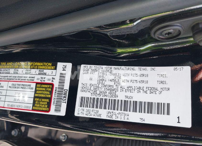 Photo 9 of 2017 Toyota Tundra SR5 4.6L V8 (VIN 5TFEM5F10HX120309)