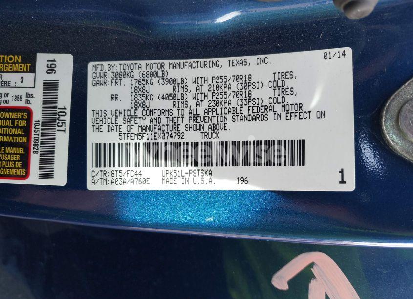 Photo 9 of 2014 Toyota Tundra SR5 4.6L V8 (VIN 5TFEM5F11EX074792)