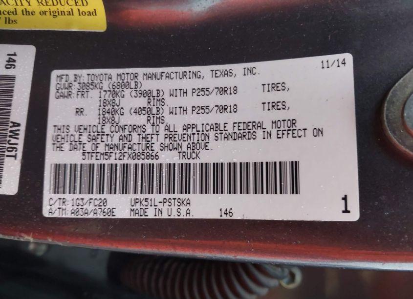 Photo 9 of 2015 Toyota Tundra SR5 4.6L V8 (VIN 5TFEM5F12FX085866)