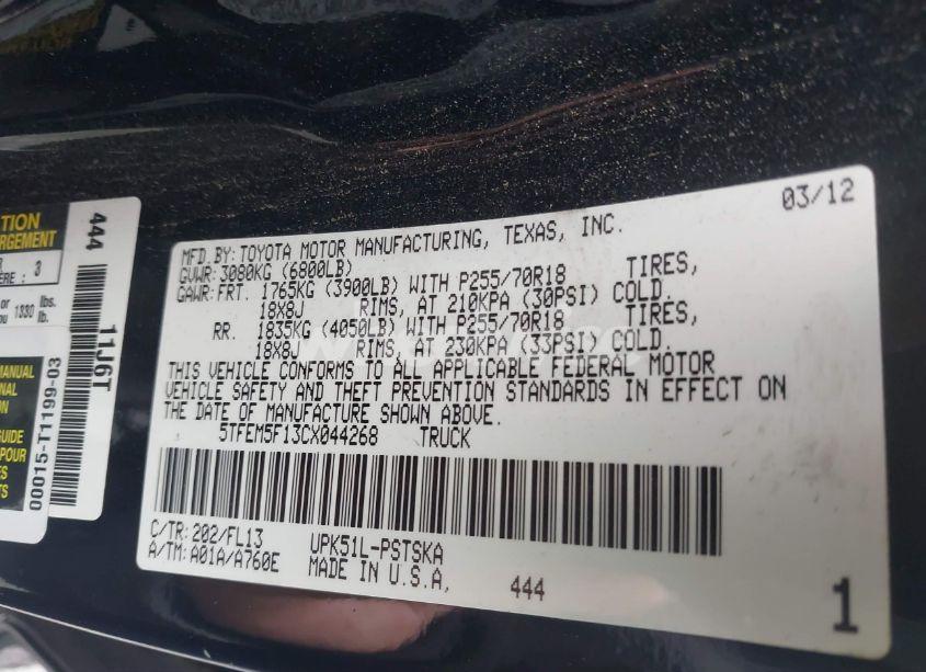 Photo 9 of 2012 Toyota Tundra GRADE 4.6L V8 (VIN 5TFEM5F13CX044268)