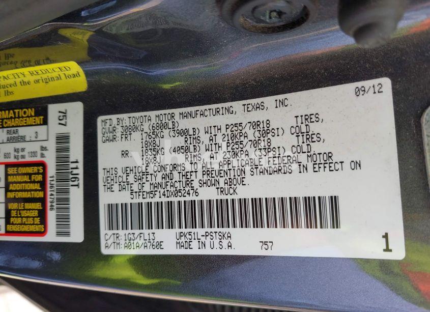 Photo 9 of 2013 Toyota Tundra GRADE 4.6L V8 (VIN 5TFEM5F14DX052476)