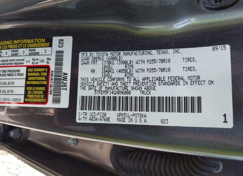 Photo 9 of 2016 Toyota Tundra SR5 4.6L V8 (VIN 5TFEM5F14GX096000)