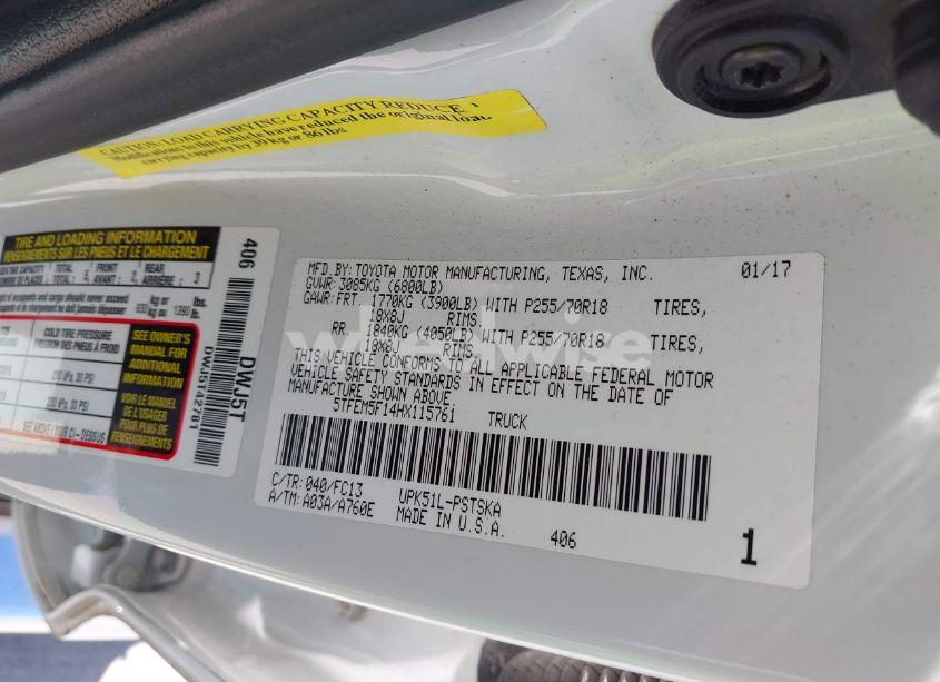 Photo 9 of 2017 Toyota Tundra SR5 4.6L V8 (VIN 5TFEM5F14HX115761)