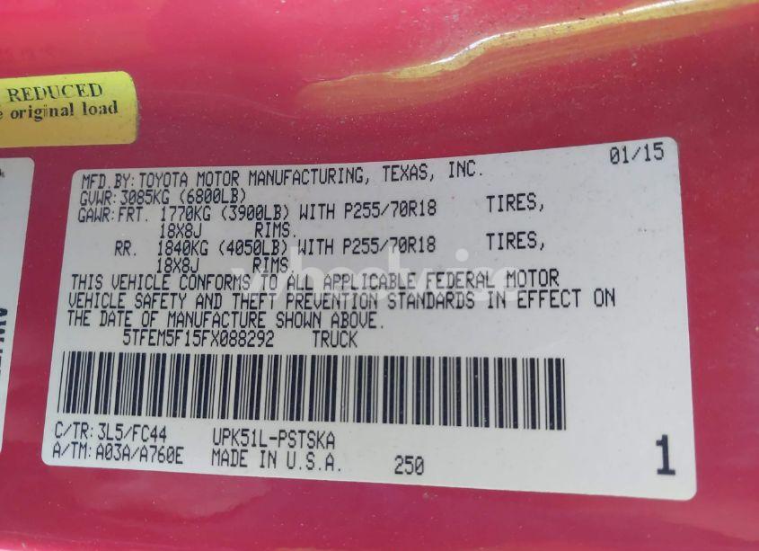 Photo 9 of 2015 Toyota Tundra SR5 4.6L V8 (VIN 5TFEM5F15FX088292)