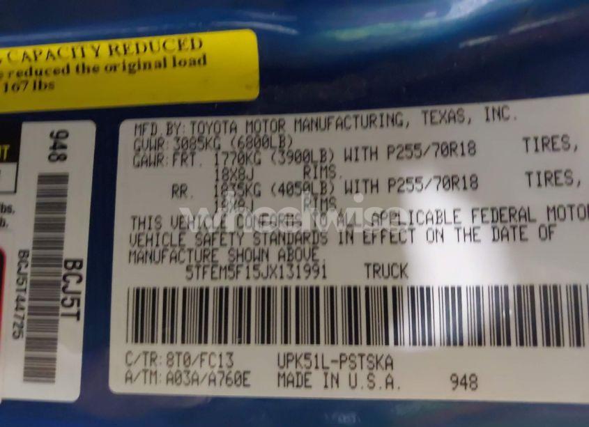 Photo 9 of 2018 Toyota Tundra SR5 4.6L V8 (VIN 5TFEM5F15JX131991)