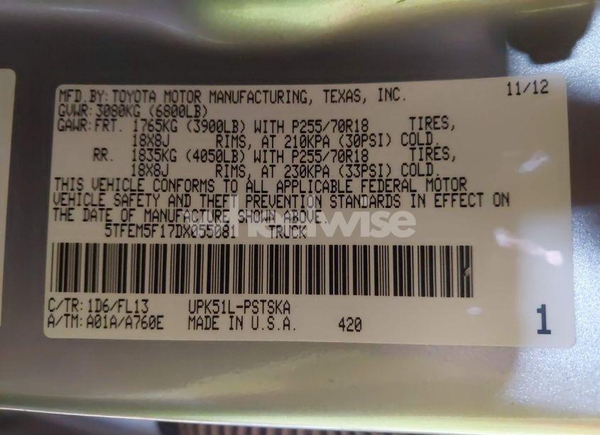 Photo 9 of 2013 Toyota Tundra GRADE 4.6L V8 (VIN 5TFEM5F17DX055081)