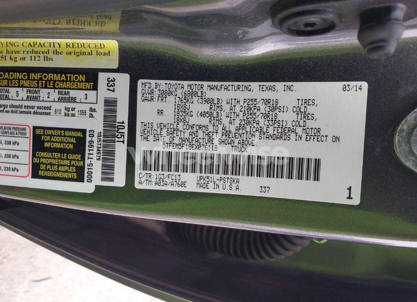 Photo 9 of 2014 Toyota Tundra SR5 4.6L V8 (VIN 5TFEM5F18EX076118)