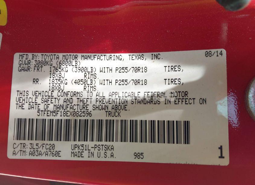 Photo 9 of 2014 Toyota Tundra SR5 4.6L V8 (VIN 5TFEM5F18EX082596)