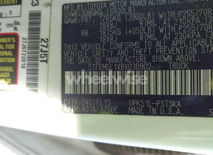 Photo 9 of 2011 Toyota Tundra GRADE 4.6L V8 (VIN 5TFEM5F1XBX030902)