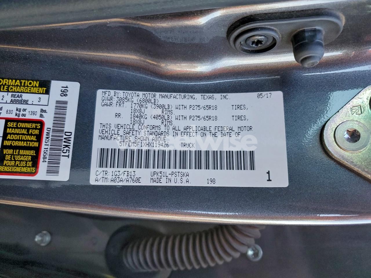 Photo 12 of 2017 TOYOTA TUNDRA CREWMAX SR5 (VIN 5TFEM5F1XHX119426)