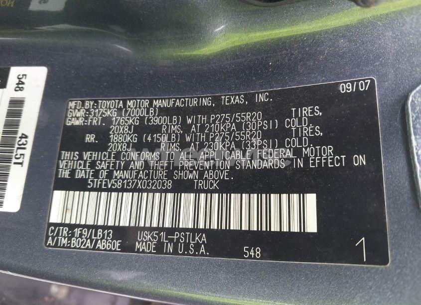 Photo 9 of 2007 Toyota Tundra LIMITED 5.7L V8 (VIN 5TFEV58137X032038)