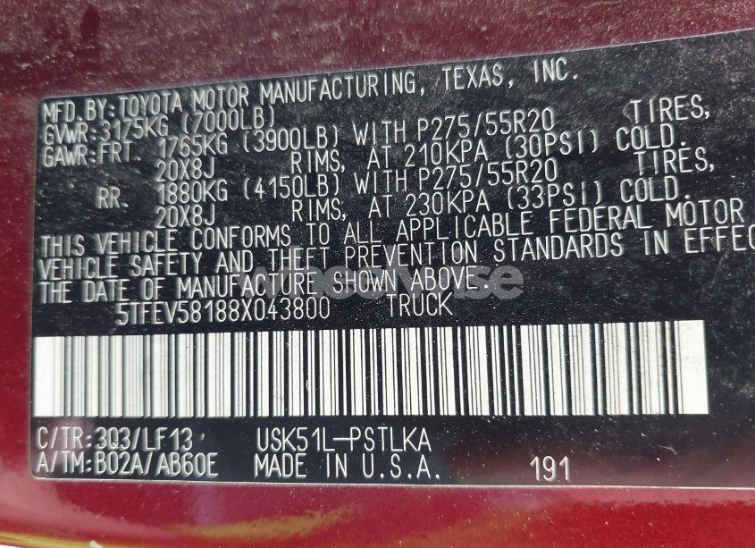 Photo 9 of 2008 Toyota Tundra LIMITED 5.7L V8 (VIN 5TFEV58188X043800)