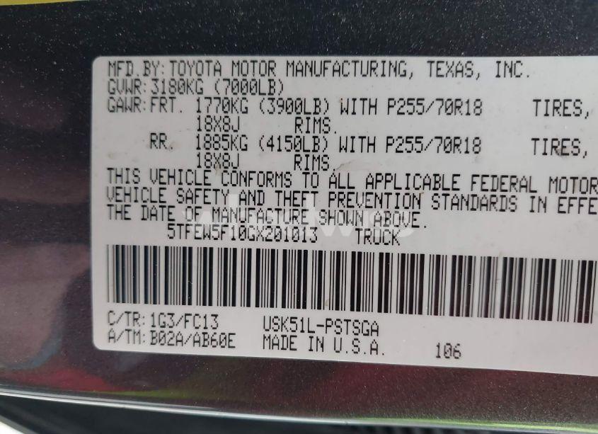 Photo 9 of 2016 Toyota Tundra SR5 5.7L V8 (VIN 5TFEW5F10GX201013)