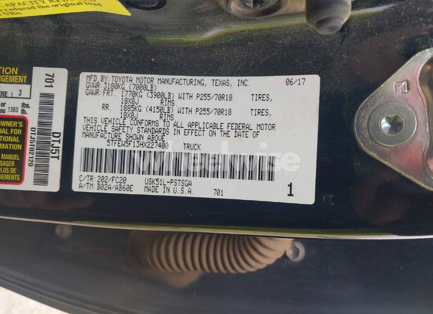 Photo 9 of 2017 Toyota Tundra SR5 5.7L V8 (VIN 5TFEW5F13HX227400)