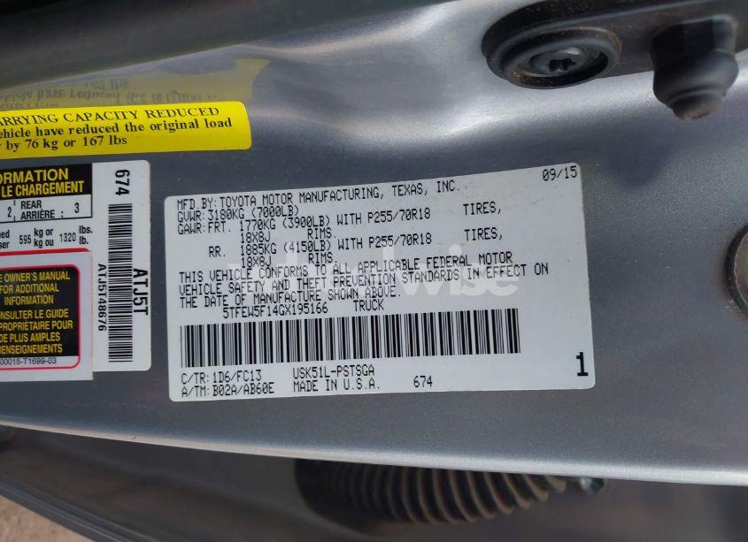 Photo 9 of 2016 Toyota Tundra SR5 5.7L V8 (VIN 5TFEW5F14GX195166)