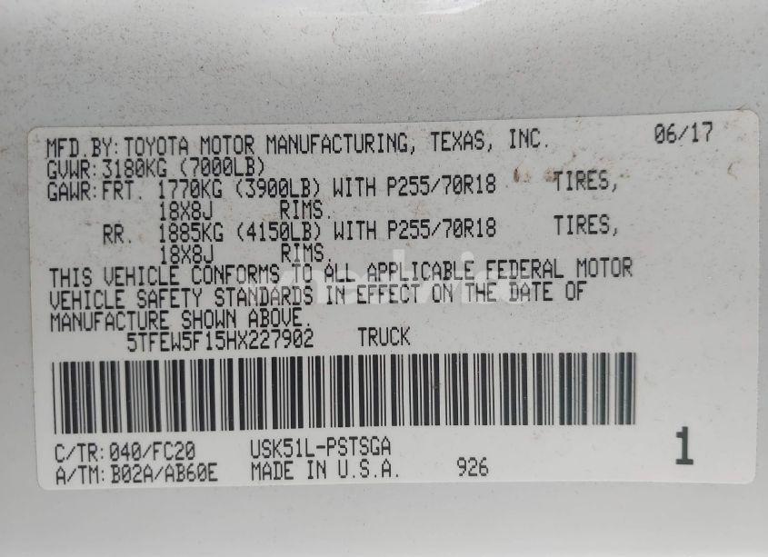 Photo 9 of 2017 Toyota Tundra SR5 5.7L V8 (VIN 5TFEW5F15HX227902)