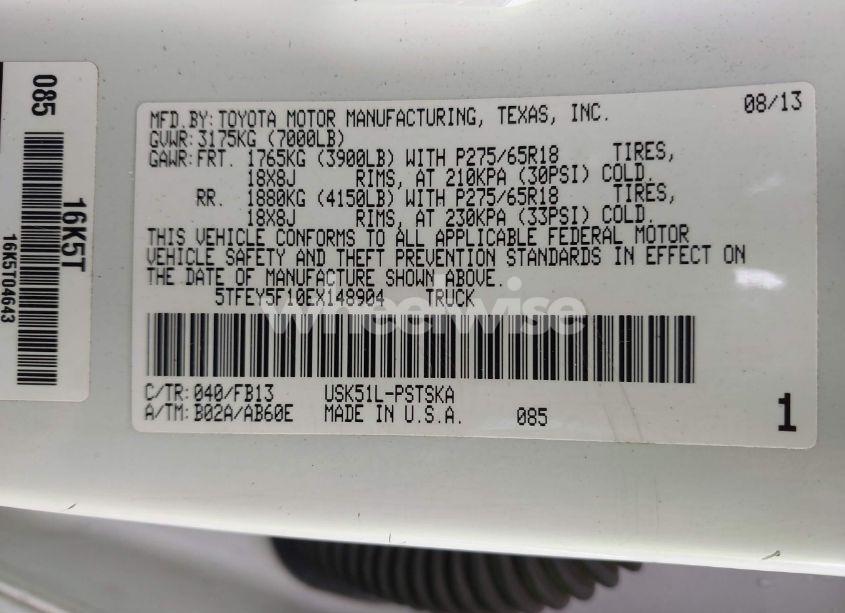 Photo 9 of 2014 Toyota Tundra SR5 5.7L V8 (VIN 5TFEY5F10EX148904)