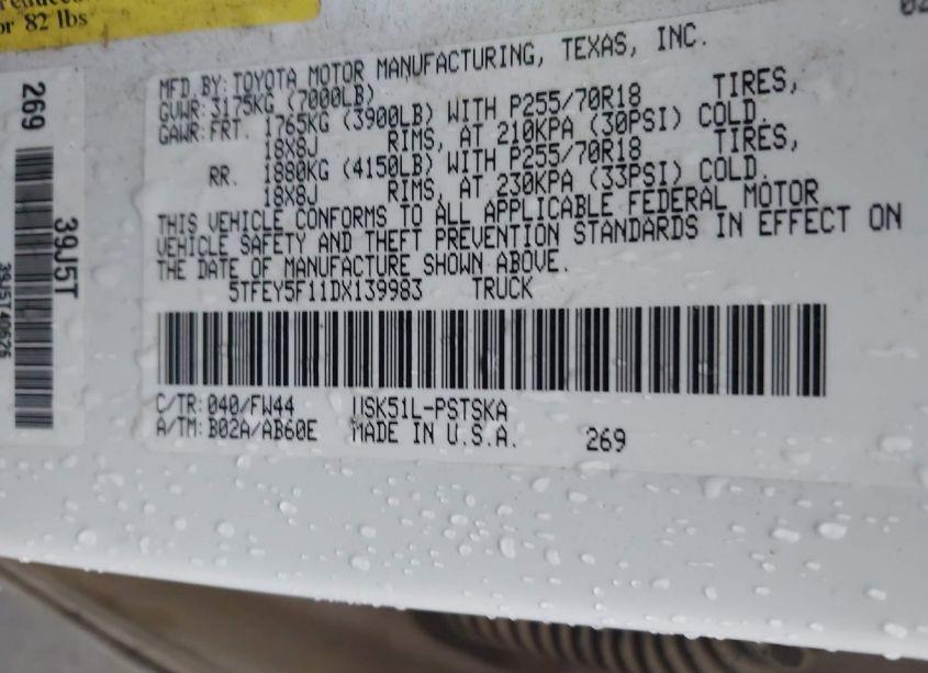 Photo 9 of 2013 Toyota Tundra GRADE 5.7L V8 (VIN 5TFEY5F11DX139983)