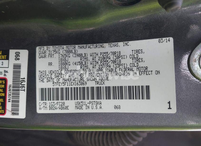 Photo 9 of 2014 Toyota Tundra SR5 5.7L V8 (VIN 5TFEY5F11EX163069)