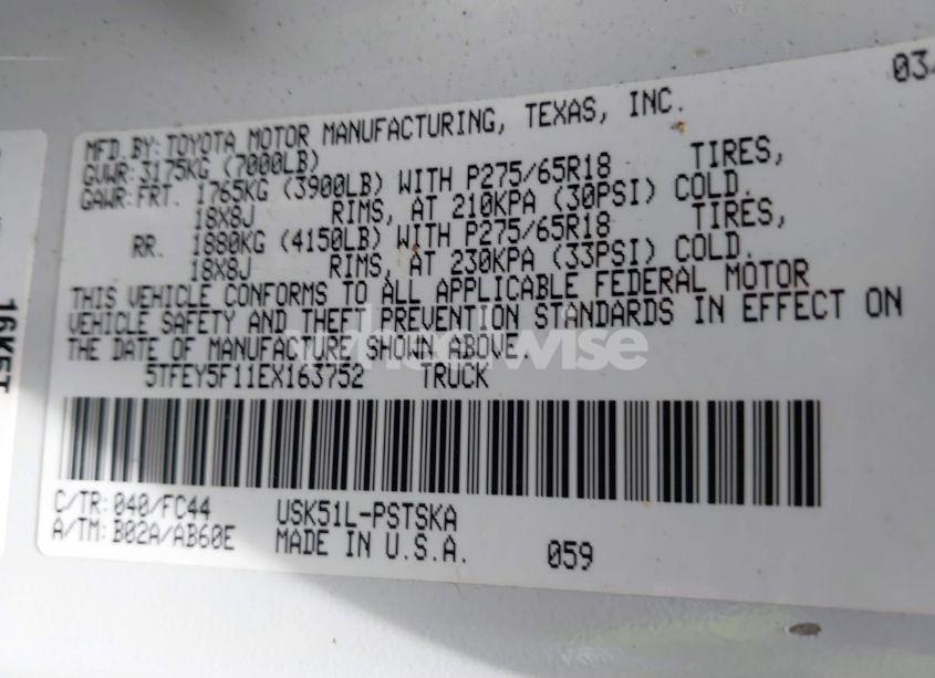 Photo 9 of 2014 Toyota Tundra SR5 5.7L V8 (VIN 5TFEY5F11EX163752)