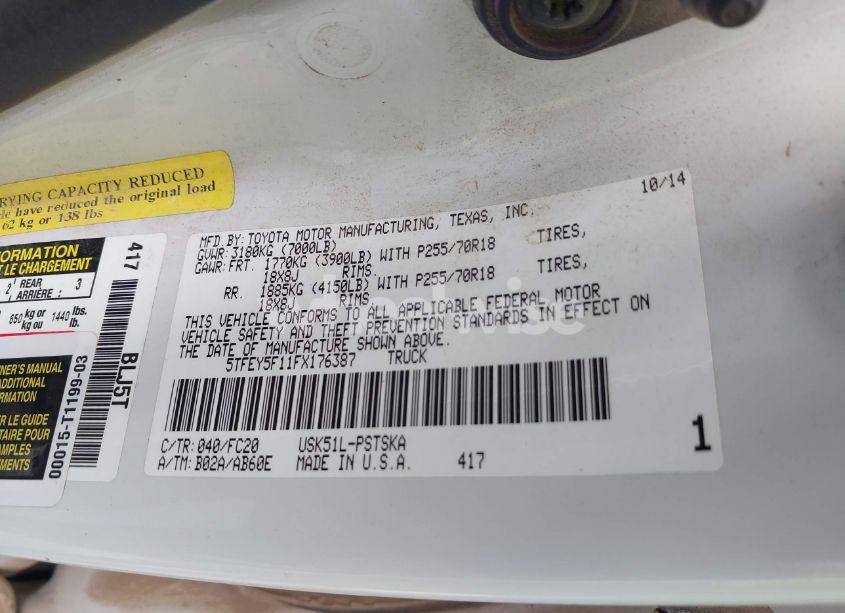 Photo 9 of 2015 Toyota Tundra SR5 5.7L V8 (VIN 5TFEY5F11FX176387)