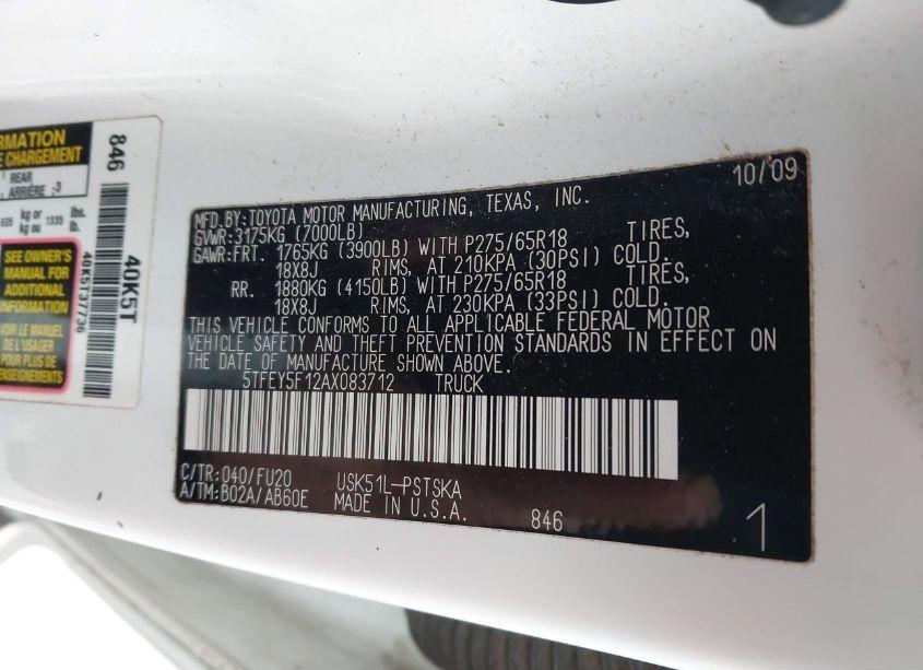 Photo 9 of 2010 Toyota Tundra CREWMAX SR5 (VIN 5TFEY5F12AX083712)