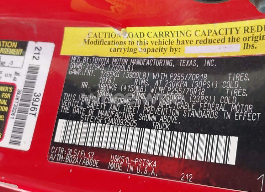 Photo 9 of 2010 Toyota Tundra GRADE 5.7L V8 (VIN 5TFEY5F13AX093505)