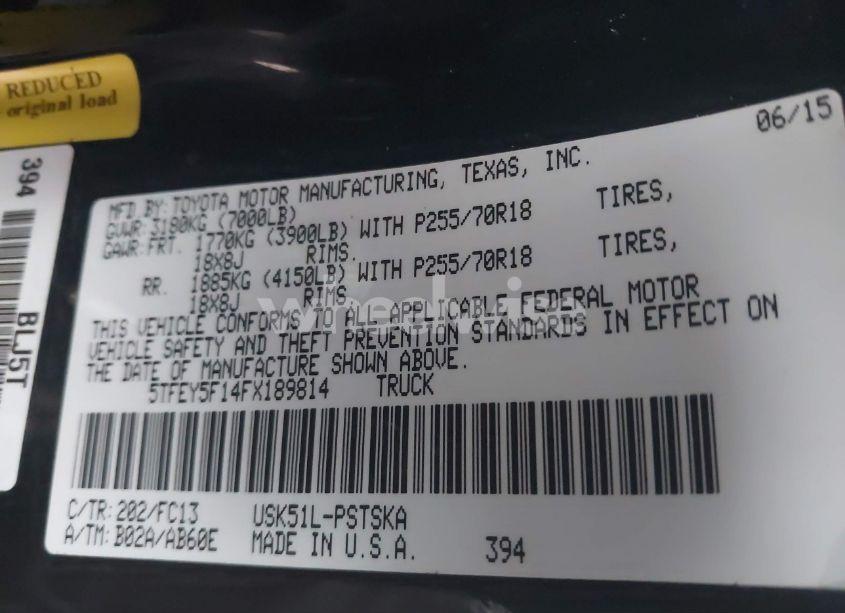 Photo 9 of 2015 Toyota Tundra SR5 5.7L V8 (VIN 5TFEY5F14FX189814)