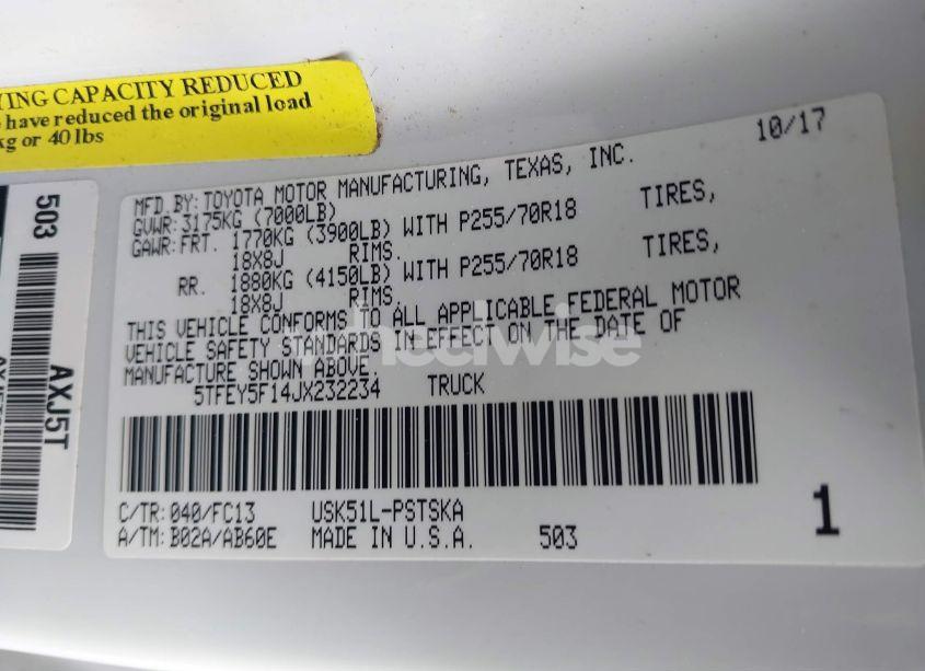 Photo 9 of 2018 Toyota Tundra SR5 5.7L V8 (VIN 5TFEY5F14JX232234)