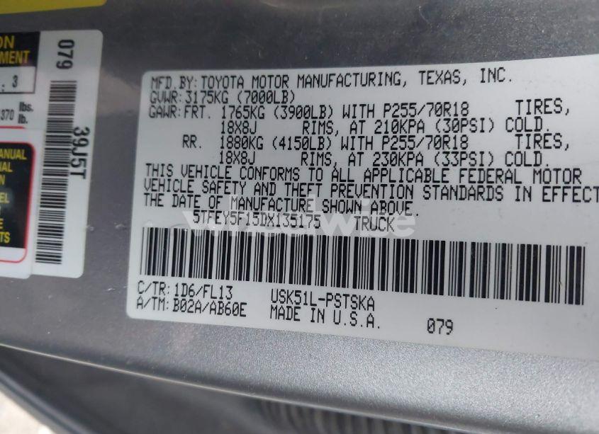 Photo 9 of 2013 Toyota Tundra GRADE 5.7L V8 (VIN 5TFEY5F15DX135175)