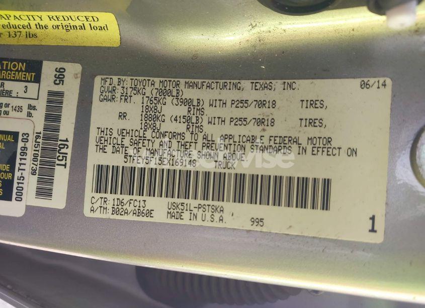 Photo 9 of 2014 Toyota Tundra SR5 5.7L V8 (VIN 5TFEY5F15EX169148)