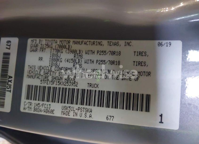 Photo 9 of 2019 Toyota Tundra SR5 5.7L V8 (VIN 5TFEY5F15KX253952)