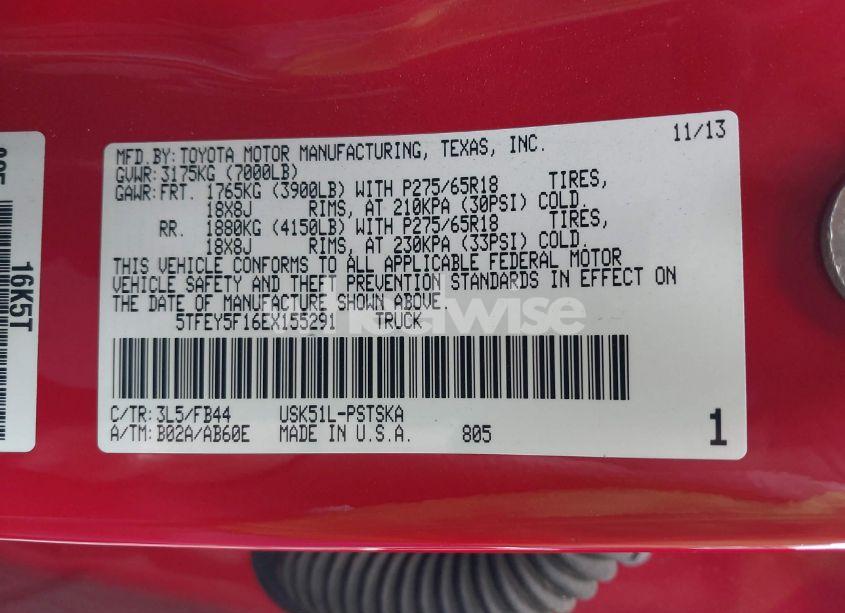 Photo 9 of 2014 Toyota Tundra SR5 5.7L V8 (VIN 5TFEY5F16EX155291)