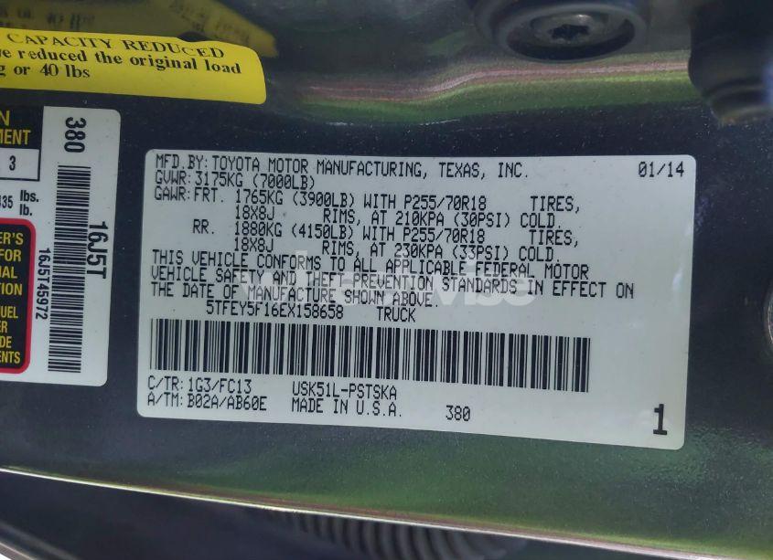 Photo 9 of 2014 Toyota Tundra SR5 5.7L V8 (VIN 5TFEY5F16EX158658)