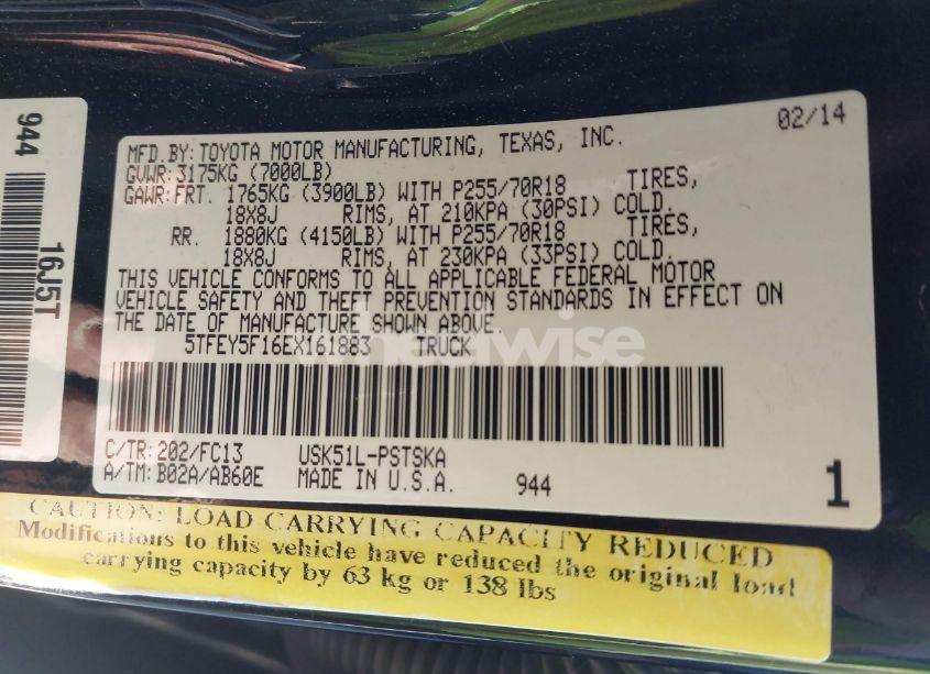 Photo 9 of 2014 Toyota Tundra SR5 5.7L V8 (VIN 5TFEY5F16EX161883)