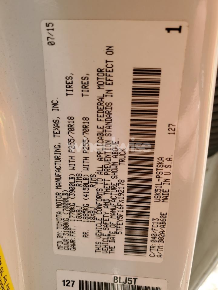 Photo 12 of 2015 TOYOTA TUNDRA CREWMAX SR5 (VIN 5TFEY5F16FX192178)