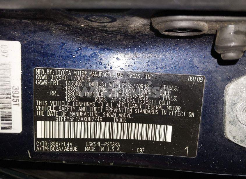 Photo 9 of 2010 Toyota Tundra GRADE 5.7L V8 (VIN 5TFEY5F17AX082748)