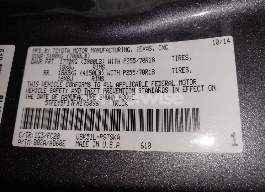 Photo 9 of 2015 Toyota Tundra SR5 5.7L V8 (VIN 5TFEY5F17FX175096)