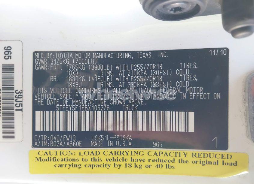 Photo 9 of 2011 Toyota Tundra GRADE 5.7L V8 (VIN 5TFEY5F18BX105276)