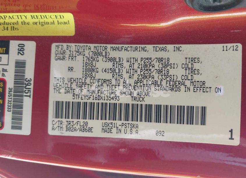 Photo 9 of 2013 Toyota Tundra GRADE 5.7L V8 (VIN 5TFEY5F18DX135493)