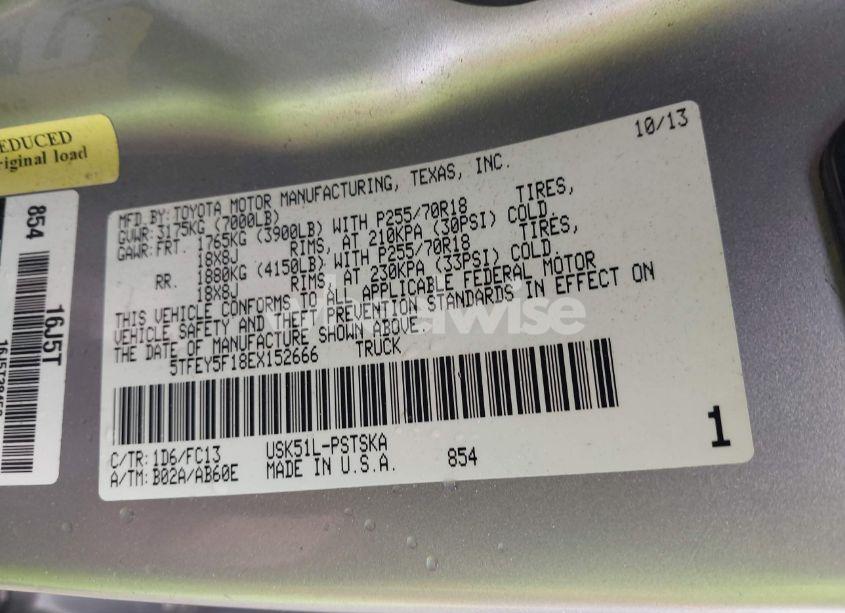 Photo 9 of 2014 Toyota Tundra SR5 5.7L V8 (VIN 5TFEY5F18EX152666)