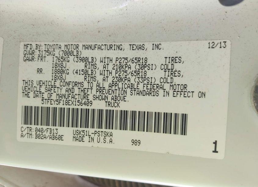 Photo 9 of 2014 Toyota Tundra SR5 5.7L V8 (VIN 5TFEY5F18EX156409)