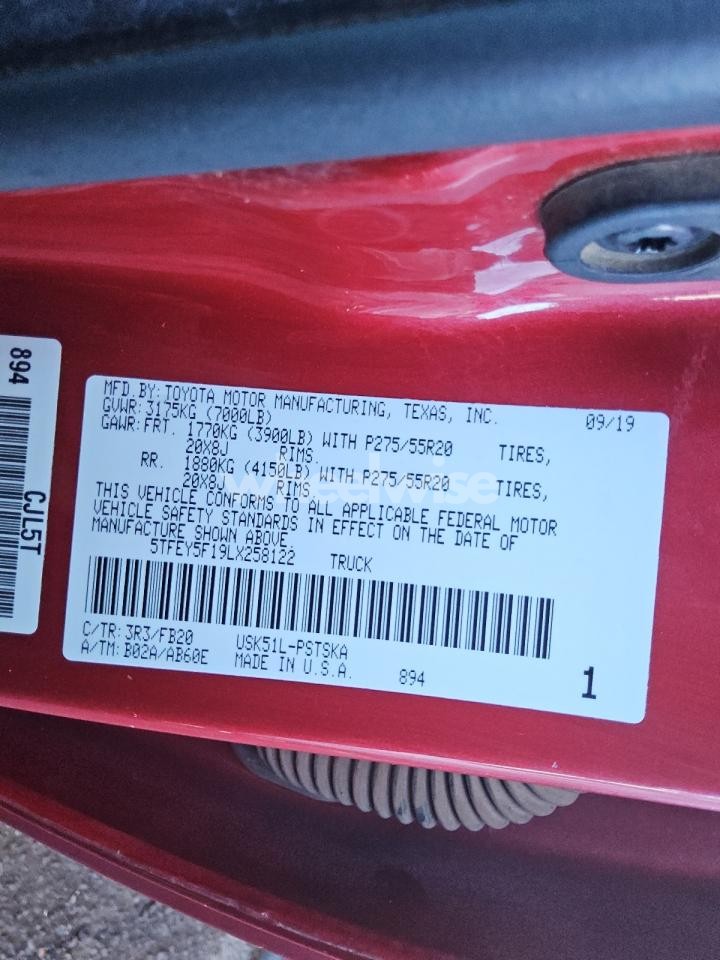 Photo 12 of 2020 TOYOTA TUNDRA CREWMAX SR5 (VIN 5TFEY5F19LX258122)