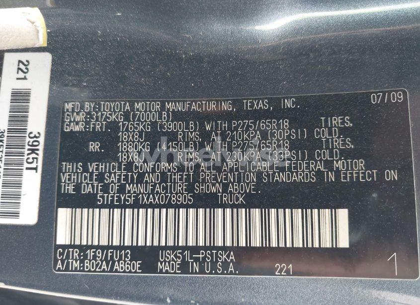 Photo 9 of 2010 Toyota Tundra CREWMAX SR5 (VIN 5TFEY5F1XAX078905)