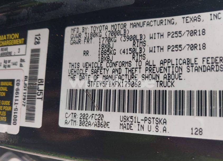 Photo 9 of 2015 Toyota Tundra SR5 5.7L V8 (VIN 5TFEY5F1XFX179062)