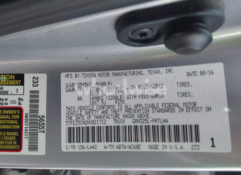 Photo 9 of 2017 Toyota Tacoma LIMITED (VIN 5TFEZ5CN2HX021712)